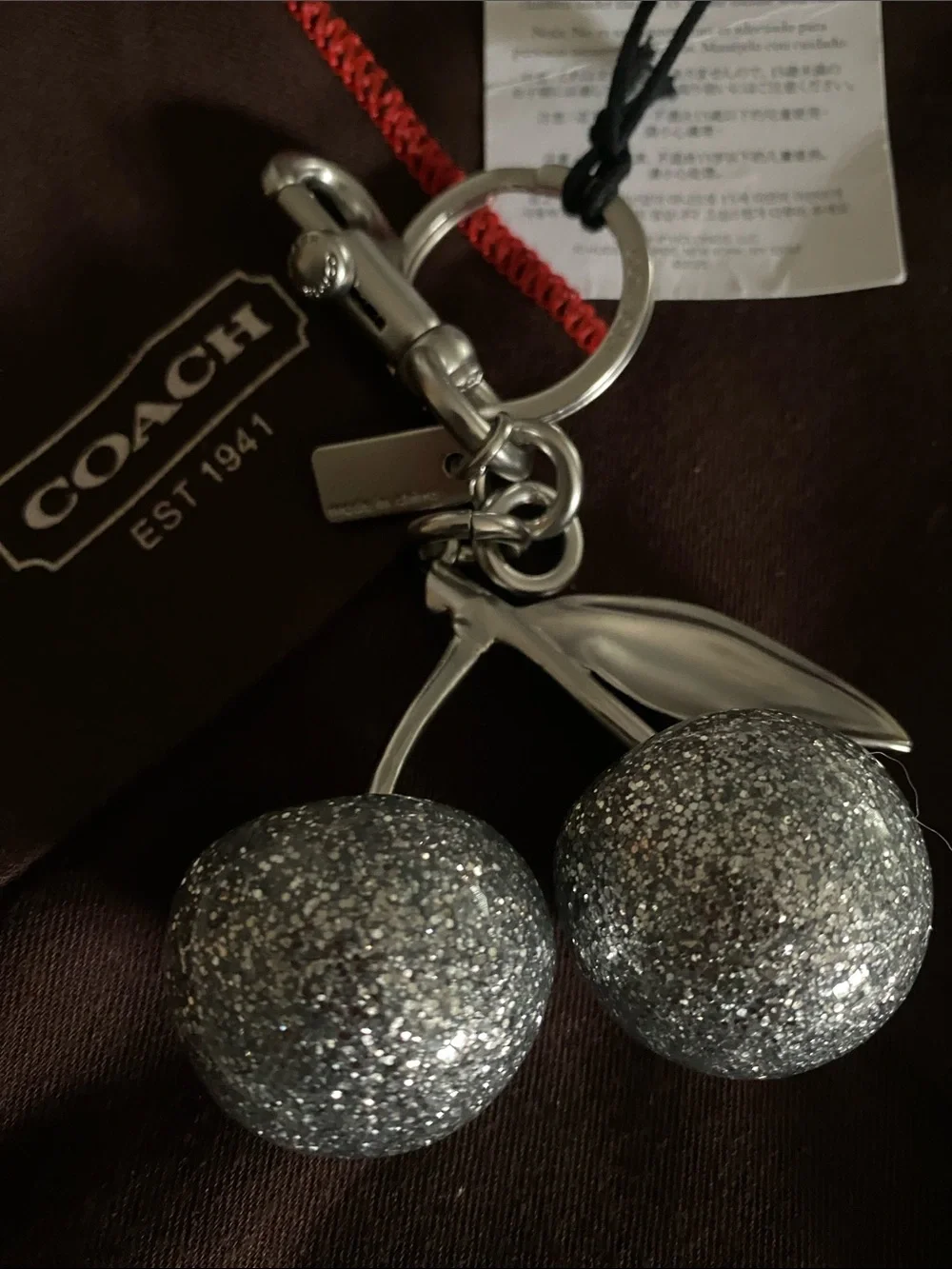 Coach Silver Glitter Cherry Key Fob
